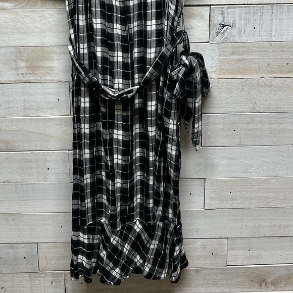 Lane Bryant Dress 18/20 Black White Flannel Plaid Square Neck Puff Sleeve Belted - Picture 5 of 10